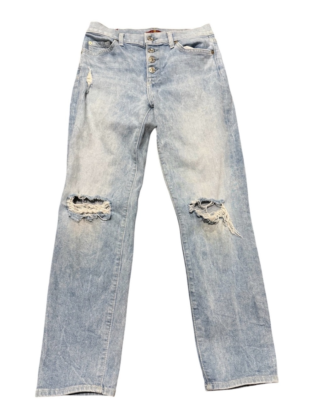 7 For All Mankind Light Wash Button Fly Straight Leg Jeans Size 25 Distressed